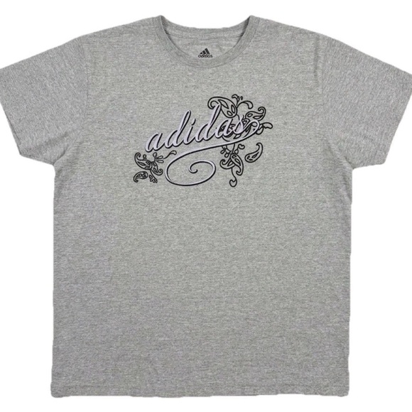 adidas Tops - Adidas Women's XL T-Shirt Heather Gray Paisley Script Graphic Tee Preowned